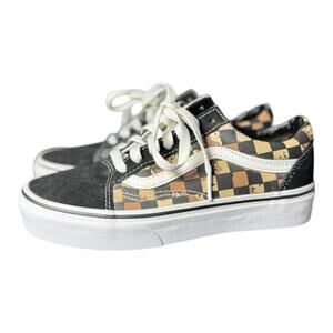 Vans Old Skool Youth Camo Checkerboard Sneakers Black Tan Low Top Shoes Sz 4